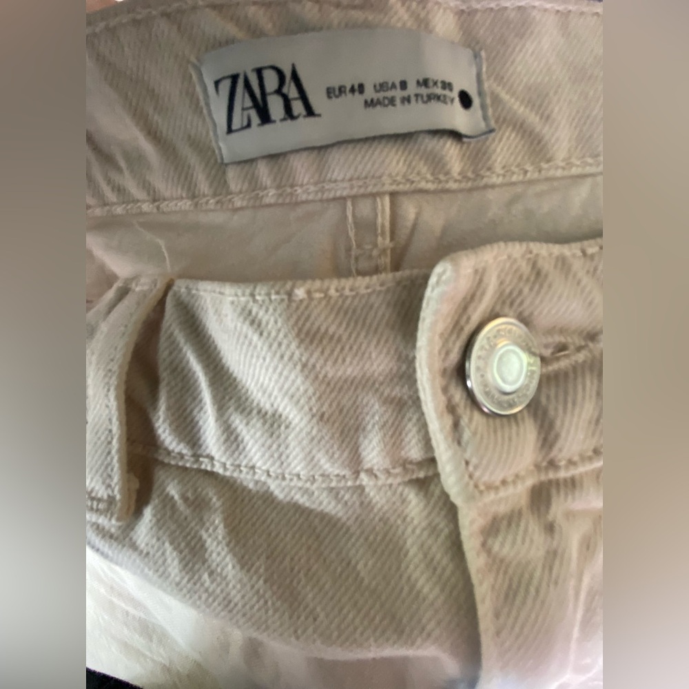 Zara The 90’S Full Length Cream Cut Off Bottom Woman’s Size 8 - Picture 5 of 7